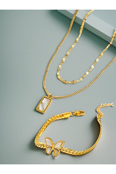 NEW STYLE A luxurious stainless steel accessory set: a necklace measuring 40 + 5 cm and a bracelet measuring 16 + 5 cm, presented in a suitable gift box.