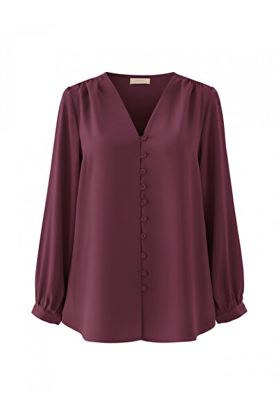 Modamorfo Πουκάμισο με κουμπιά με λαιμόκοψη σε σχήμα V - Βουργουνδία