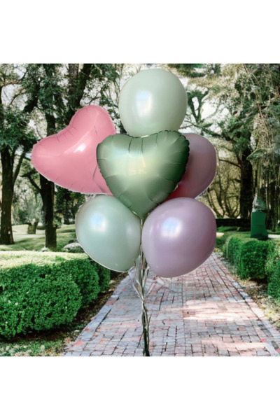 Öztürkpartievi مجموعة بالونات على شكل قلب باللون الوردي والأخضر 12 قطعة