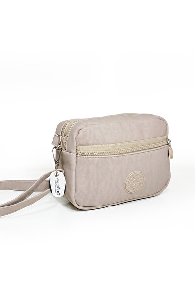 westbag Women's Crossbody Three-Compartment Zippered Crinkle Casual Shoulder Bag Gray and Beige Set of 2