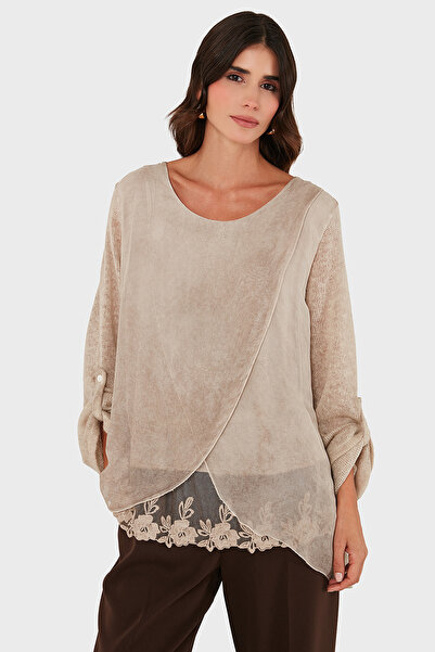Via Dante Oversized Fit Lace Detailed Round Neck Blouse Blouse 690870