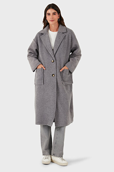 Via Dante χαλαρή εφαρμογή διπλό πέτο Μακρύ παλτό με κουμπιά στο γιακά ΠΑΛΤΟ 68821012