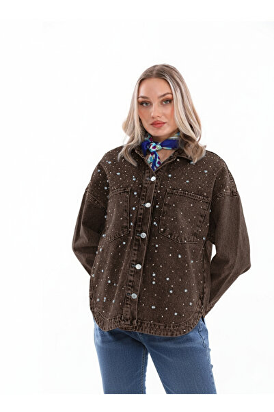 Semesia Stone Embroidered Denim Jacket Shirt