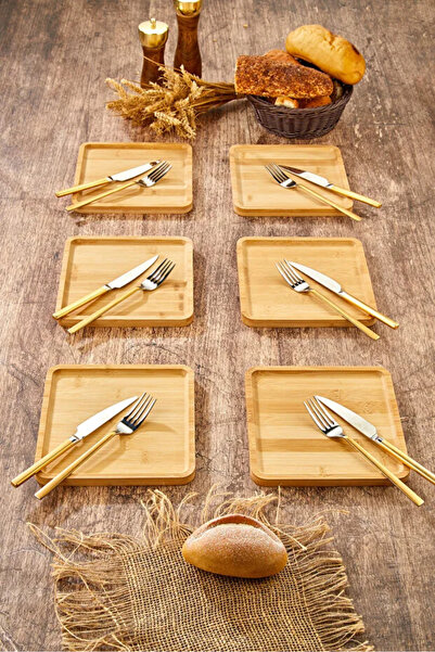 BuMeria Bambu 6'lı Pasta,kahvaltı Sunum Tabağı pasta tabağı 20 cm kare
