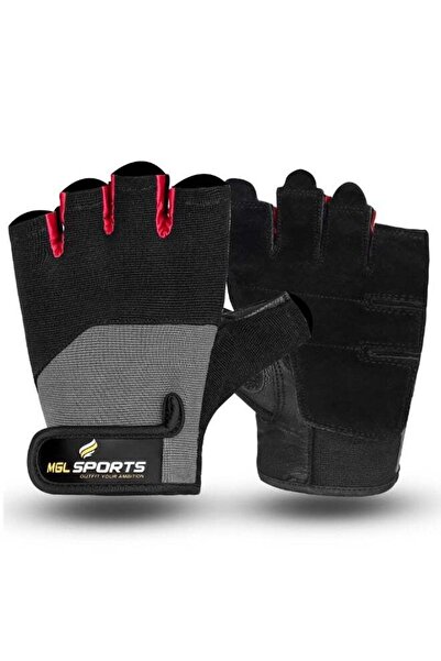 MGL SPORTS Weight Lifting Gym Gloves for Men & Women – Black/Red – Half Finger, Anti-Slip, Padde