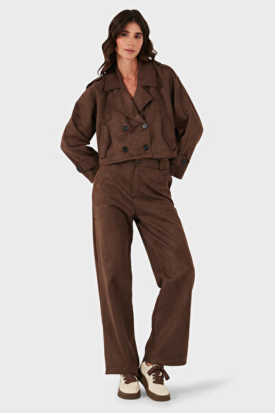 Via Dante Regular Fit διπλό πέτο Κοντό σουέτ μπουφάν με γιακά JACKET 68620513SUEDE