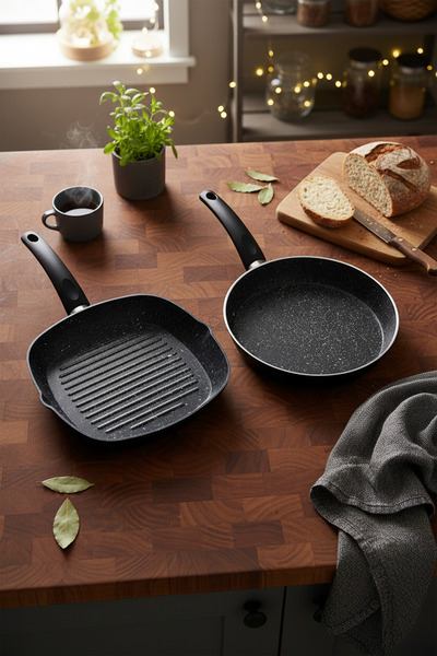 Bernardo Carolin 2 Parça Grill Tava Seti Siyah ( 28Cm -28 Cm)