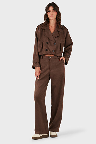 Via Dante χαλαρή εφαρμογή Normal Gel Παντελόνι με φαρδύ πόδι από σουέτ ΠΑΝΤΕΛΟΝΙ 68672644SUEDE