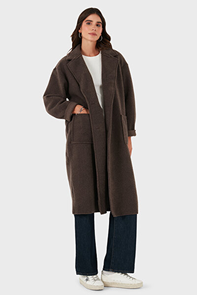 Via Dante χαλαρή εφαρμογή διπλό πέτο Μακρύ παλτό με κουμπιά στο γιακά ΠΑΛΤΟ 68821012