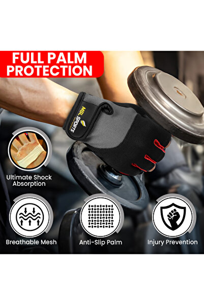 MGL SPORTS Weight Lifting Gym Gloves for Men & Women – Black/Red – Half Finger, Anti-Slip, Padde