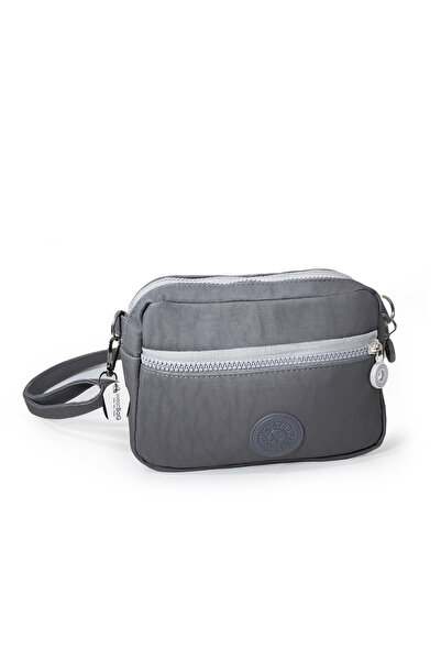 westbag Women's Crossbody Three-Compartment Zippered Crinkle Casual Shoulder Bag Gray and Beige Set of 2