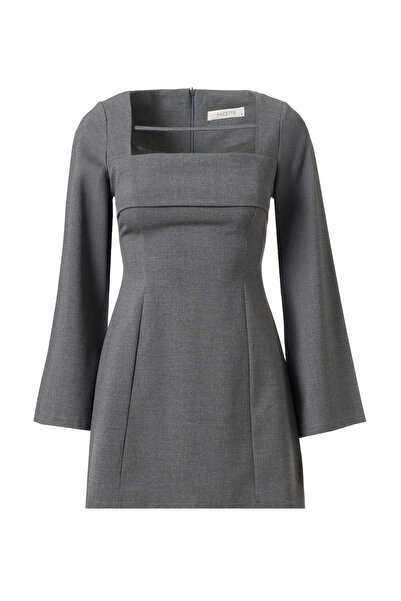 FACETTE Mini Dress with Piping Detail on the Front Gray