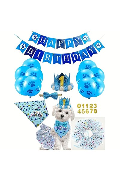 Payidar Hediyelik KEDİ/KÖPEK DOĞUM GÜNÜ FULL SET(7 PARÇA: TAÇ-PAPYON-ÖNLÜK-NU...