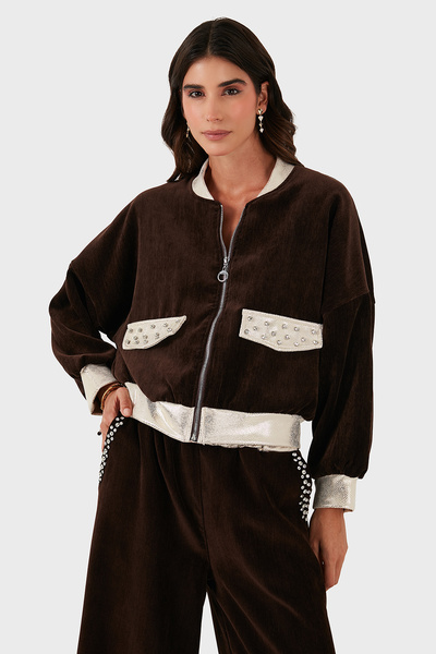 Via Dante Oversized Fit College Collar Zippered Jacket Jacket 69143940