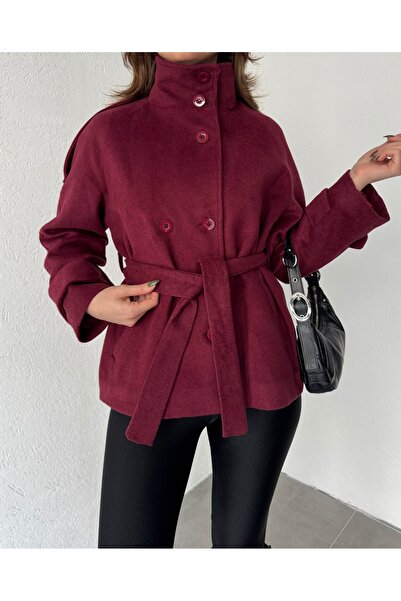 Lila Moda Short Oversized Lined Pocketed Cashmere Jacket Coat