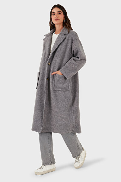 Via Dante χαλαρή εφαρμογή διπλό πέτο Μακρύ παλτό με κουμπιά στο γιακά ΠΑΛΤΟ 68821012