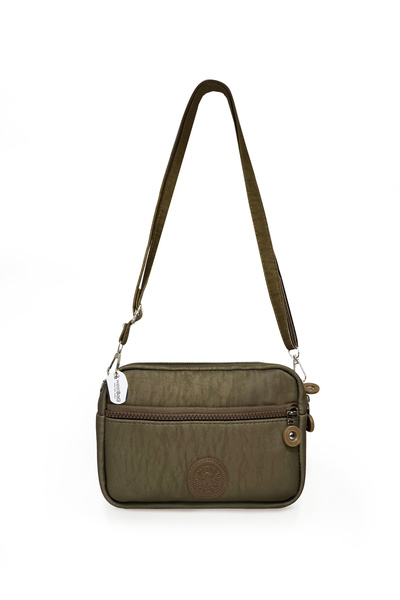 westbag Women's Crossbody Three-Compartment Zippered Crinkle Casual Shoulder Bag Khaki and Beige Set of 2