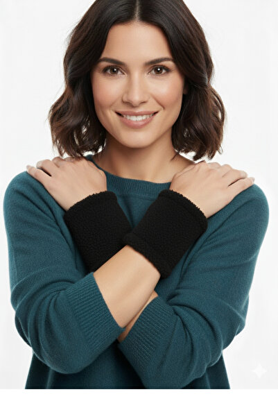 KAŞIKBEY Women's Wristband Winter Cut-Out Finger 1 Pair Thermal Warmer Flexible Women's Plush Fleece Wrist Warmer