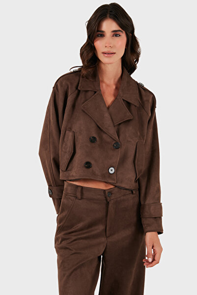 Via Dante Regular Fit διπλό πέτο Κοντό σουέτ μπουφάν με γιακά JACKET 68620513SUEDE