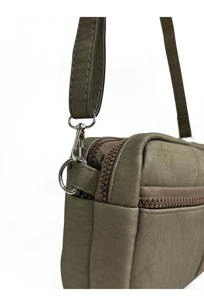 westbag Women's Crossbody Three-Compartment Zippered Crinkle Casual Shoulder Bag Khaki and Beige Set of 2