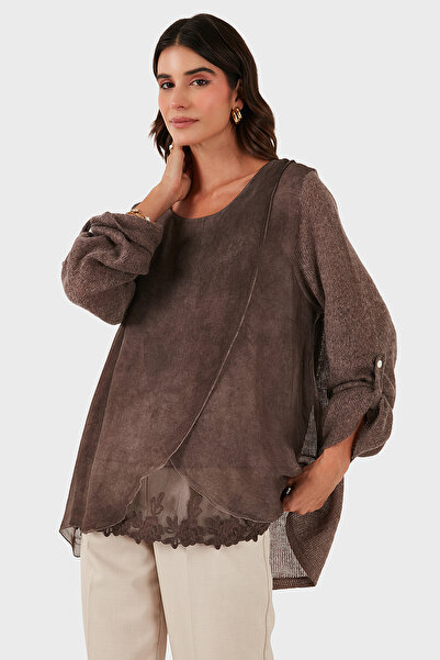 Via Dante Oversized Fit Lace Detailed Round Neck Blouse Blouse 690870