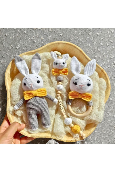 LUXIC CORE Amigurumi Tavşan Bebek Seti Çıngırak ve Emzik Zinciri – El Yapımı ...