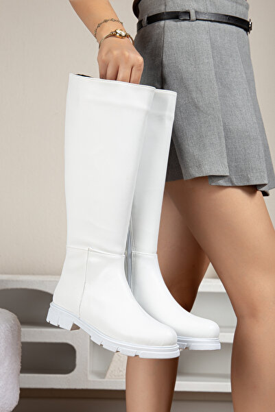 GULT Women's White Leather Riding Knee-High Boots