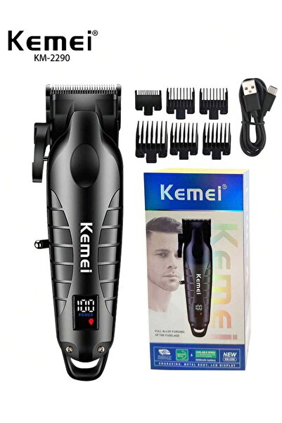 Kemei ماكينة قص الشعر الكهربائية اللاسلكية KM-2290 - طقم حلاقة احترافي (أسود)