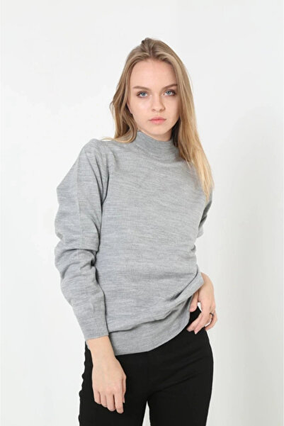 Butik Half Turtleneck Knitwear Sweater Soft Textured Cotton Fine Weaving, Long Sleeves Comfortable Regular Fit - Gray