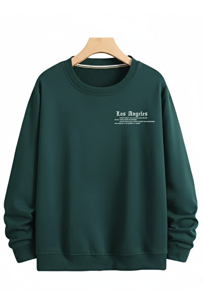Trend Sizde Unisex Πράσινο Φούτερ Los Angeles με τύπωμα με λαιμόκοψη