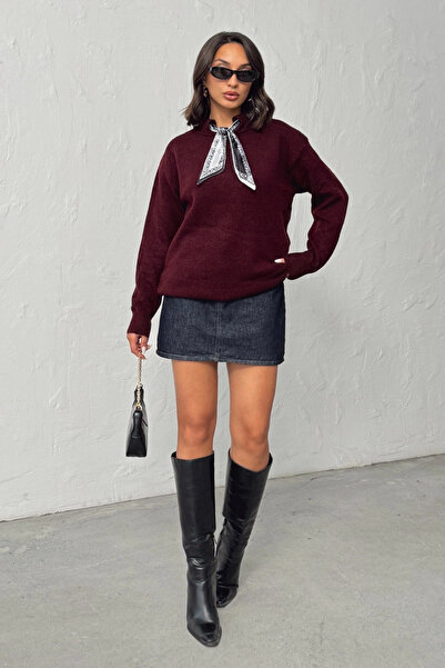 Lusin Women's Brown Scarf Knitwear Sweater