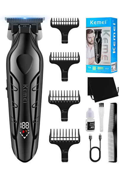 Kemei ماكينة قص الشعر الاحترافية اللاسلكية 2269 - T-Blade Zero Gap، قابلة لإع...