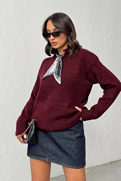 Lusin Women's Brown Scarf Knitwear Sweater