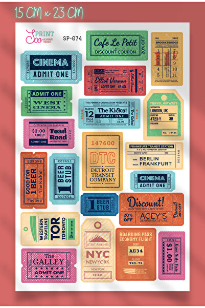 SooPRINT Retro Biletler Sticker Koleksiyonu - Bullet Journel / Planner / Ajan...