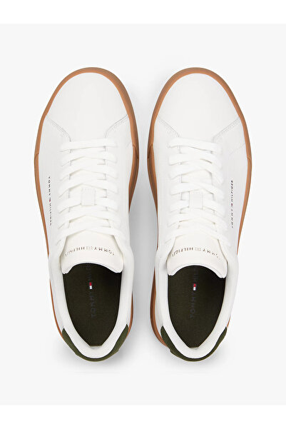 Tommy Hilfiger Men's Comfortable Flat Sole Heel Color Gradient Leather Ecru Sneaker Fm0Fm05367-01V