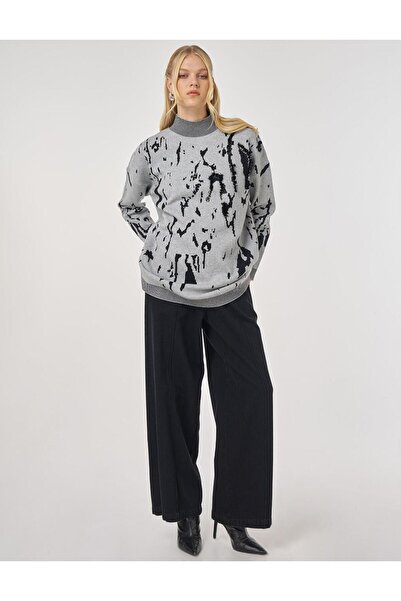 Kayra Sequin Detailed Viscose Knitwear Tunic Gray