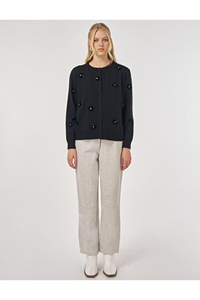 Kayra Floral Embroidered Knitwear Cardigan Black