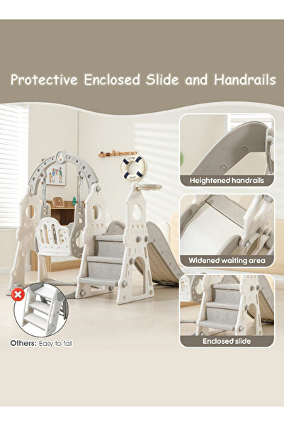 Venpara 3-in-1 Slide & Swing Set, Indoor Outdoor Playground for Toddlers with Basketball Hoop