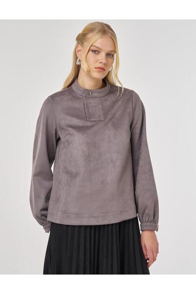 KYR Stand Collar Suede Blouse Smoked