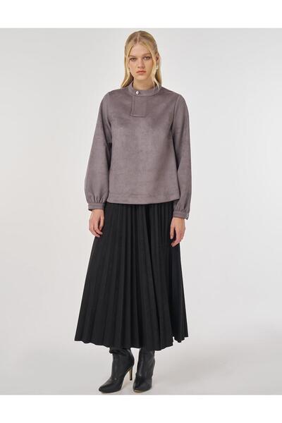 KYR Stand Collar Suede Blouse Smoked