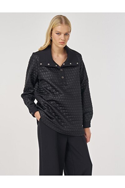 Kayra Wide Collar Textured Double Suit Black