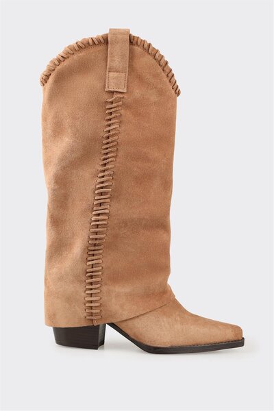 Elle Shoes Naturel Deri Kadın Western Çizme