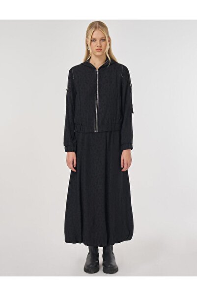 Kayra Punto Stitched Lyocell Viscose Skirt Suit Black