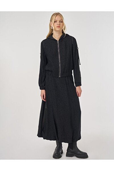 Kayra Punto Stitched Lyocell Viscose Skirt Suit Black