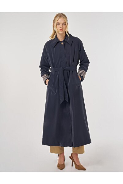 Kayra Reglan Sleeve Belted Overcoat Dark Navy Blue