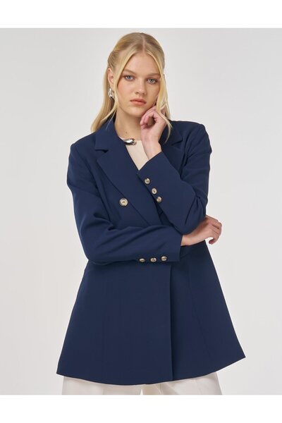 Kayra Klapa Lapel Blazer Jacket Dark Navy Blue