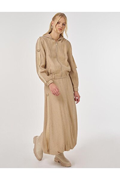 Kayra Punto Stitched Lyocell Viscose Skirt Suit Beige