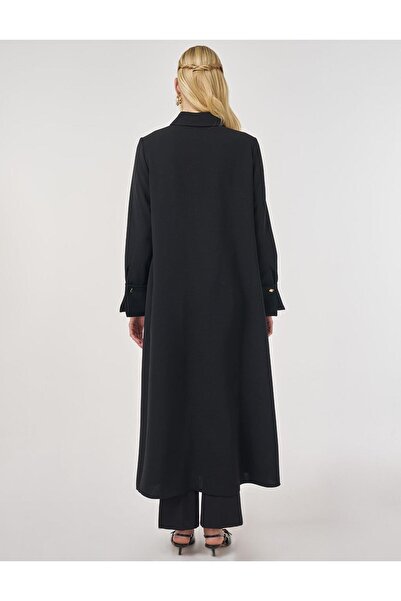 Kayra Shiny Buttoned Long Tunic Black