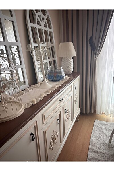 NURGİTA HOME %100 Pamuk Ham Keten Fisto Fırfırlı Oval Runner & Konsol örtüsü ...