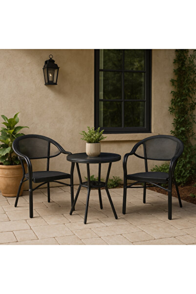 Palma homez Metal Table and Two Chairs Set, Black, Modern Design (3 pieces)